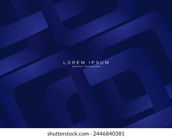 Dark blue abstract background with shining geometric lines. Modern shiny blue gradient rounded square lines pattern. Futuristic technology concept. Modern vector illustration.