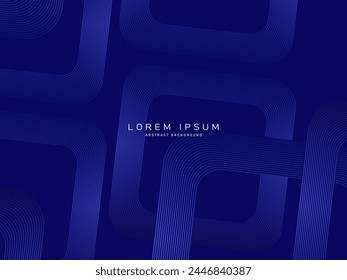 Dark blue abstract background with shining geometric lines. Modern shiny blue gradient rounded square lines pattern. Futuristic technology concept. Modern vector illustration.