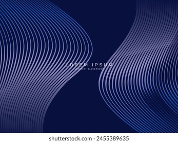Fondo abstracto azul oscuro con ondas brillantes. Elemento de diseño de líneas móviles brillantes. Modernas líneas onduladas fluidas de gradiente púrpura azul. Concepto de tecnología futurista. Ilustración vectorial.