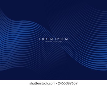 Dark blue abstract background with shining waves. Shiny moving lines design element. Modern blue purple gradient flowing wave lines. Futuristic technology concept. Vector illustration.