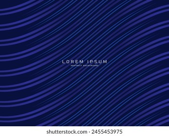 Dark blue abstract background with shining waves. Shiny line design element. Modern blue purple gradient flowing wave lines. Futuristic technology concept. Vector illustration.