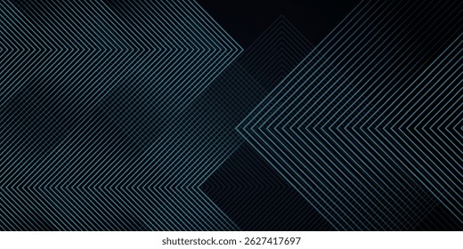 Fundo abstrato azul escuro com linhas geométricas brilhantes. Padrão de linhas quadradas arredondadas azul brilhante moderno. Design gráfico elegante. Conceito de tecnologia futurista