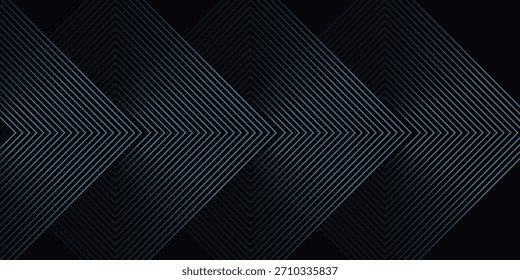 Dark blue abstract background with shining geometric lines. Modern shiny blue rounded square lines pattern. Elegant graphic design. Futuristic technology concept
