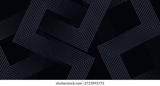 Dark blue abstract background with shining geometric lines. Modern shiny blue rounded square lines pattern. Elegant graphic design. Futuristic technology concept