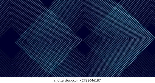 Dunkelblauer abstrakter Hintergrund mit glänzenden geometrischen Linien. Modernes glänzendes blaues, abgerundetes quadratisches Linienmuster. Elegantes Grafikdesign. Futuristisches Technologiekonzept