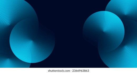Dark blue abstract background with shiny geometric shape graphic. Modern blue gradient circles