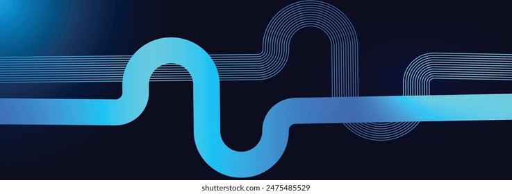 Dark blue abstract background. Shiny blue gradient lines pattern. Geometric stripe line art design. Modern futuristic technology concept. Vector illustration