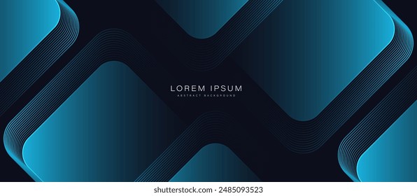 Fondo abstracto azul oscuro con Formas geométricas brillantes. Forma cuadrada redonda de degradado azul moderno con líneas dinámicas. Elegante Diseño gráfico. Concepto de tecnología futurista. Ilustración vectorial