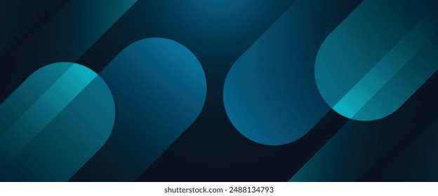 Dark blue abstract background. shiny geometric shape graphic. Modern blue gradient rounded rectangle design. Dynamic shapes. Horizontal banner template.