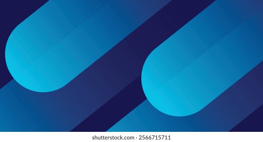 Dark blue abstract background with shiny geometric shape graphic. Modern blue gradient rounded rectangle design. Dynamic shapes. Horizontal banner template.
