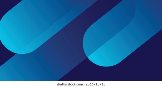 Dark blue abstract background with shiny geometric shape graphic. Modern blue gradient rounded rectangle design. Dynamic shapes. Horizontal banner template.