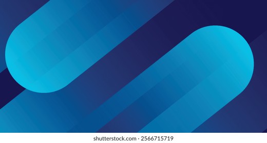 Dark blue abstract background with shiny geometric shape graphic. Modern blue gradient rounded rectangle design. Dynamic shapes. Horizontal banner template.