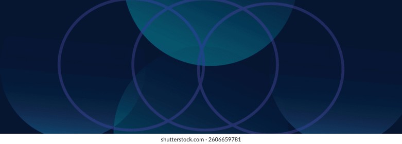 Dark blue abstract background with shiny geometric shapes graphics. Modern blue gradient circle. Dynamic shape. Suitable for covers, posters, brochures, presentations, vectors