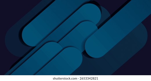 Dark blue abstract background with shiny diagonal geometric shape graphic. Modern blue gradient rounded rectangle. Futuristic technology concept. Vector illustration