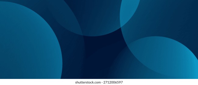 Fundo abstrato azul escuro com gráfico de forma geométrica brilhante. Círculos de gradiente azul modernos. Formas dinâmicas. Modelo de banner horizontal.