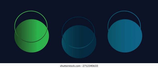 Dark blue abstract background with shiny geometric shape graphic. Modern blue gradient circles