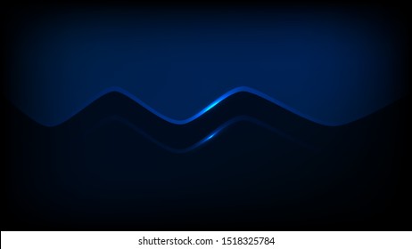 Dark blue abstract background with sparkling waves in the center. Vector Illustration.