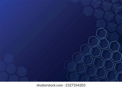 Dunkelblauer abstrakter Hintergrund mit Oberfläche von Hexagon. Technologie-Banner und Business-Vorlage. Form und Muster des Hex.