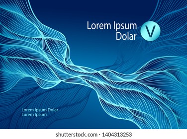 Dark Blue Abstract Background or template flyer banner or visit card with Wave or Smoke or folds or fractal