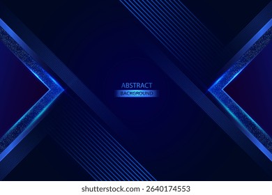 Dark blue abstract background with triagle shiny shapes and lines. Elegant Blue Abstract Background Vector Illustration.