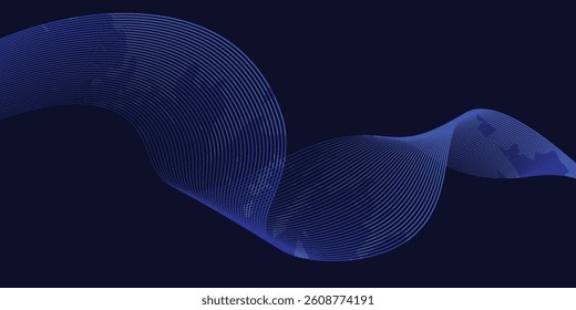Dark blue abstract background with ultraviolet neon light, blurred light lines, grunge waves