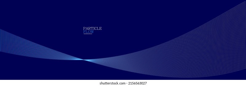 Dark blue abstract background, vector wave of flowing particles, curvy lines of dots in motion, technology and science theme, airy and ease futuristic illustration.