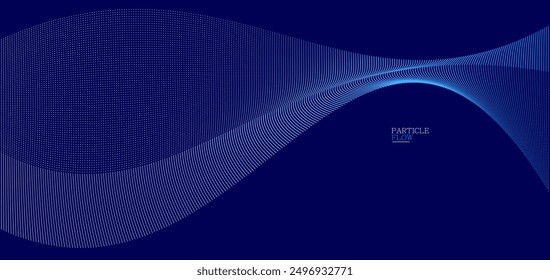 Dark blue abstract background, vector wave of flowing particles, curvy lines of dots in motion, technology and science theme, airy and ease futuristic illustration.