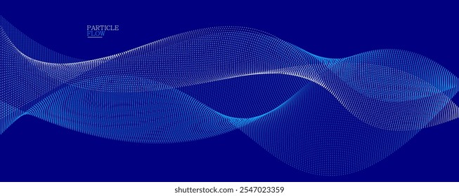 Fundo abstrato azul escuro, onda vetorial de partículas fluindo, linhas curvas de pontos em movimento, tecnologia e tema de ciência, arejado e facilitar ilustração futurista.