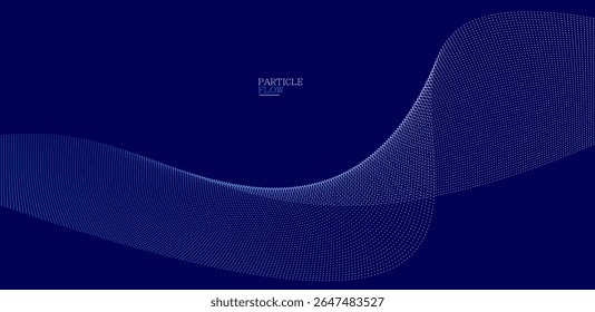 Fundo abstrato azul escuro, onda vetorial de partículas fluindo, linhas curvas de pontos em movimento, tecnologia e tema de ciência, arejado e facilitar ilustração futurista.