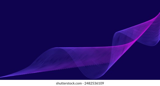 Dark blue abstract background with wavy lines of light blue and bright purple variations