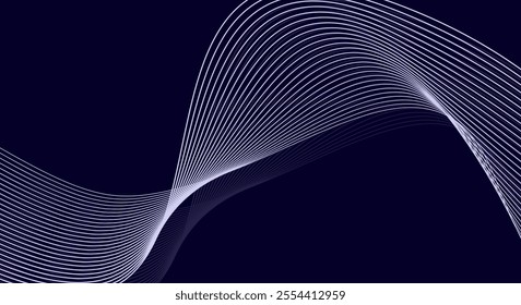 dark blue abstract background with and blue wavy lines. Digital future technology concept in the silver theme color.