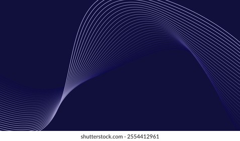 dark blue abstract background with and blue wavy lines. Digital future technology concept in the silver theme color.