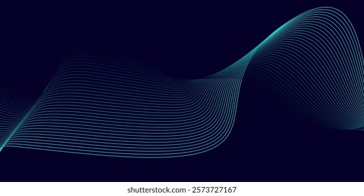 dark blue abstract background blue wavy lines. Digital future technology concept
