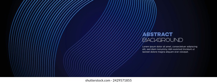 Dark blue abstract banner background with glowing geometric circles lines. Modern navy blue gradient shiny lines pattern and Futuristic technology web background for brochure, cover, poster, header
