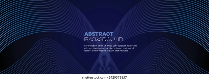 Dark blue abstract banner background with glowing geometric circles lines. Modern navy blue gradient shiny lines pattern and Futuristic technology web background for brochure, cover, poster, header