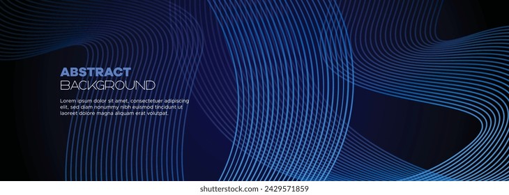 Dark blue abstract banner background with glowing geometric circles lines. Modern navy blue gradient shiny lines pattern and Futuristic technology web background for brochure, cover, poster, header