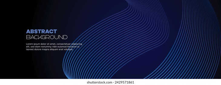 Dark blue abstract banner background with glowing geometric circles lines. Modern navy blue gradient shiny lines pattern and Futuristic technology web background for brochure, cover, poster, header