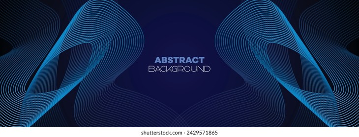 Dark blue abstract banner background with glowing geometric circles lines. Modern navy blue gradient shiny lines pattern and Futuristic technology web background for brochure, cover, poster, header