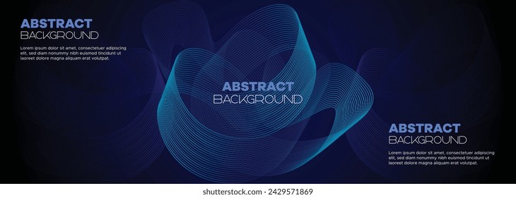 Fondo abstracto de la bandera azul oscuro con líneas de círculos geométricos brillantes. Moderno patrón de líneas brillantes de gradiente azul marino y fondo web de tecnología futurista para folleto, cubierta, póster, encabezado