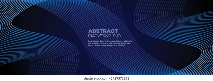Dark blue abstract banner background with glowing geometric circles lines. Modern navy blue gradient shiny lines pattern and Futuristic technology web background for brochure, cover, poster, header