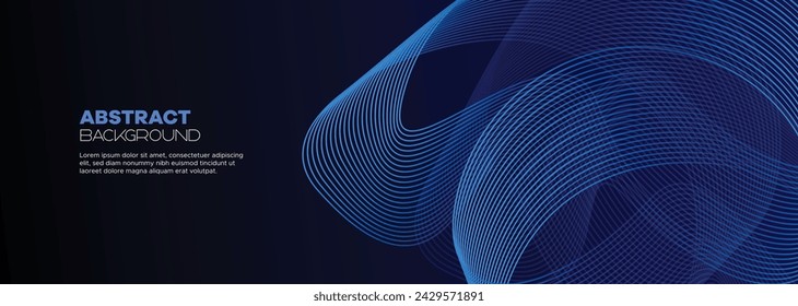 Dark blue abstract banner background with glowing geometric circles lines. Modern navy blue gradient shiny lines pattern and Futuristic technology web background for brochure, cover, poster, header