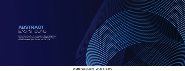 Dark blue abstract banner background with glowing geometric circles lines. Modern navy blue gradient shiny lines pattern and Futuristic technology web background for brochure, cover, poster, header