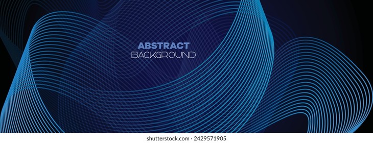 Dark blue abstract banner background with glowing geometric circles lines. Modern navy blue gradient shiny lines pattern and Futuristic technology web background for brochure, cover, poster, header
