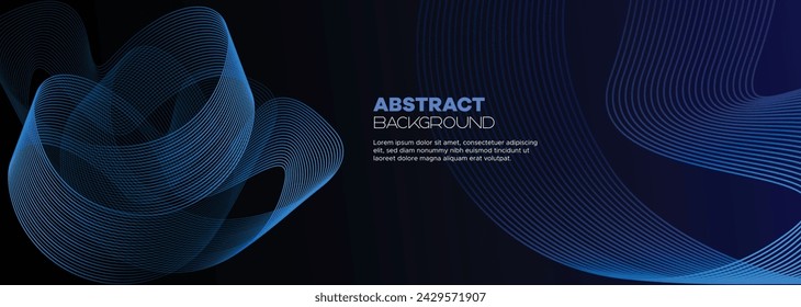 Dark blue abstract banner background with glowing geometric circles lines. Modern navy blue gradient shiny lines pattern and Futuristic technology web background for brochure, cover, poster, header