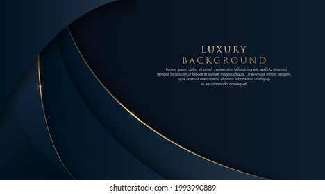 Dark blue abstract curve background with glitter golden lines. Luxury and elegant style template. Modern Simple geometric pattern. Overlapping curve design. Vector illustration