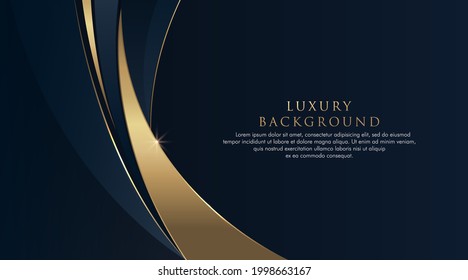 Fondo de curva abstracta azul oscuro con líneas doradas brillantes. Plantilla de lujo y estilo elegante. Patrón geométrico simple moderno. Demanda para afiches, publicidad, banner, sitio web. Ilustración del vector