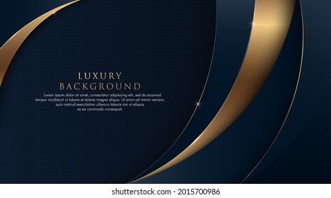 Dark blue abstract curve background with glitter golden lines. Luxury and elegant style template. Modern Simple geometric pattern with space for your text. Suit for cover, poster, advertising, website