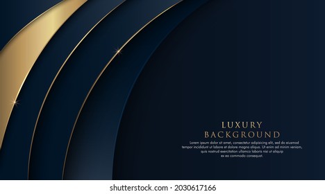 Dark blue abstract curve background with glitter golden lines. Luxury and elegant style template. Modern simple geometric pattern design. Suit for cover, poster, brochure, banner, website.