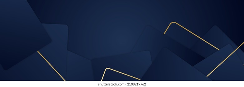 Dark blue abstract curve background with glitter golden lines. Luxury and elegant style template. Modern Simple geometric pattern. Overlapping curve design. Vector illustration