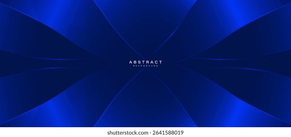 Dark blue, abstract, curved, layered shape with a ribbon and triangle background. Vector illustration